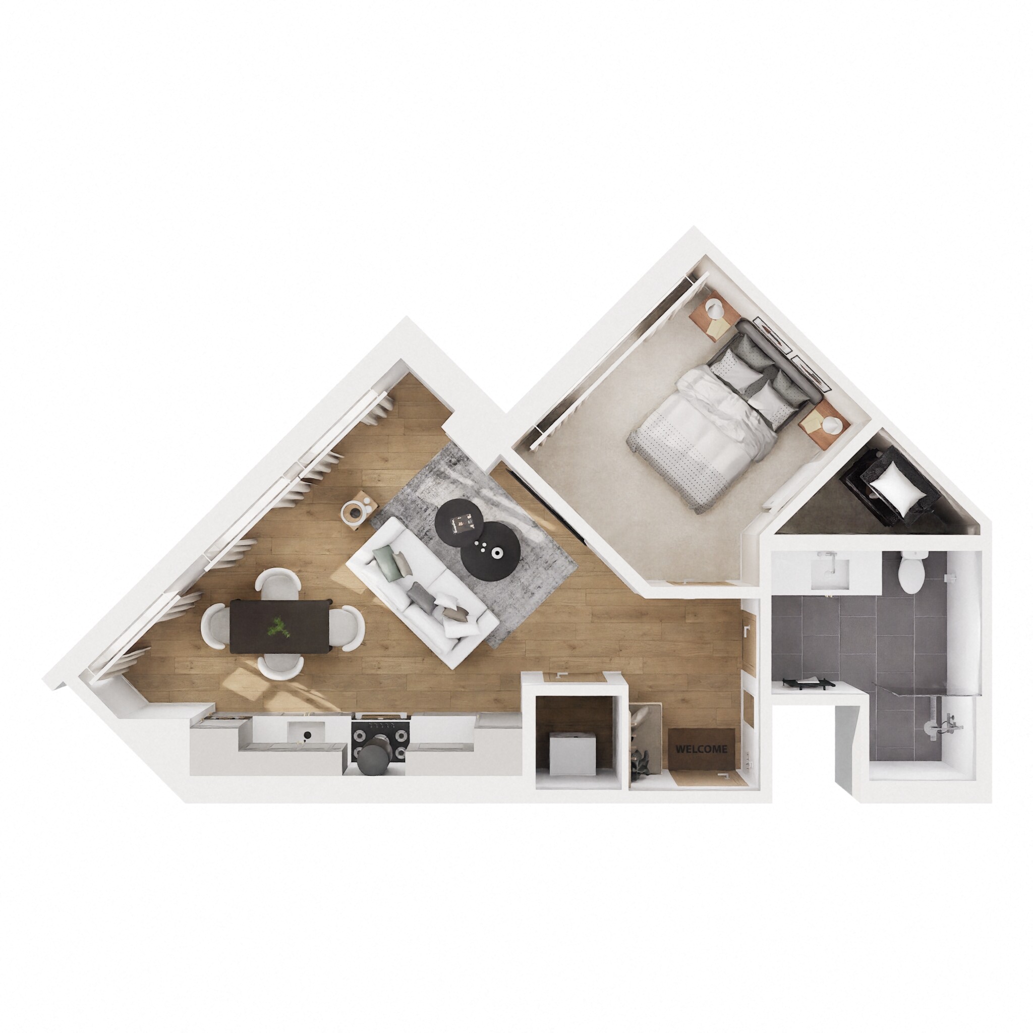 Floor plan for 1 bed, 1 bath, 530 sqft