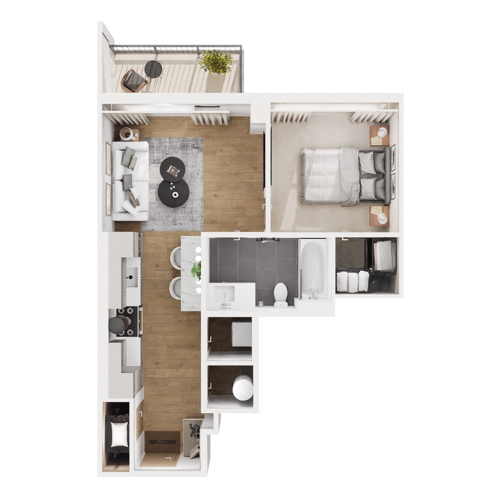 Floor plan for 1 bed, 1 bath, 560 sqft