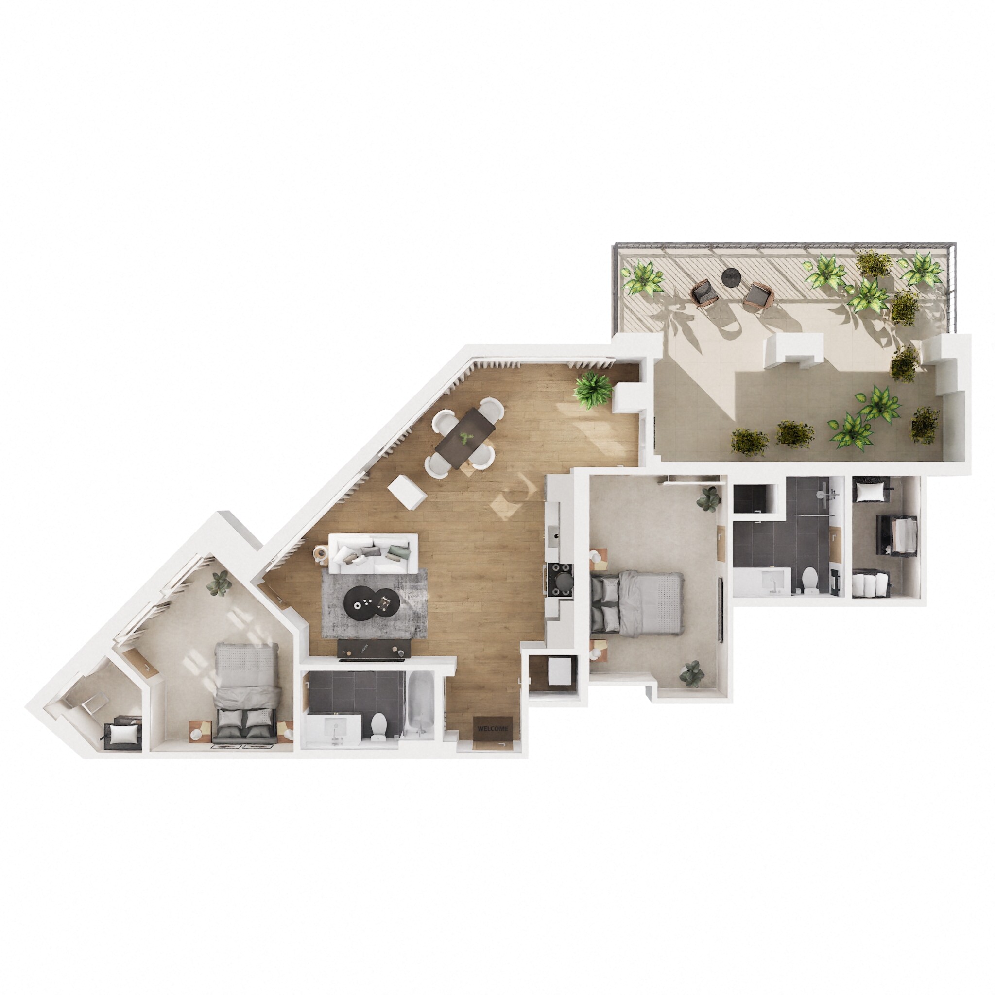 Floor plan for 2 beds, 2 baths, 1123 sqft