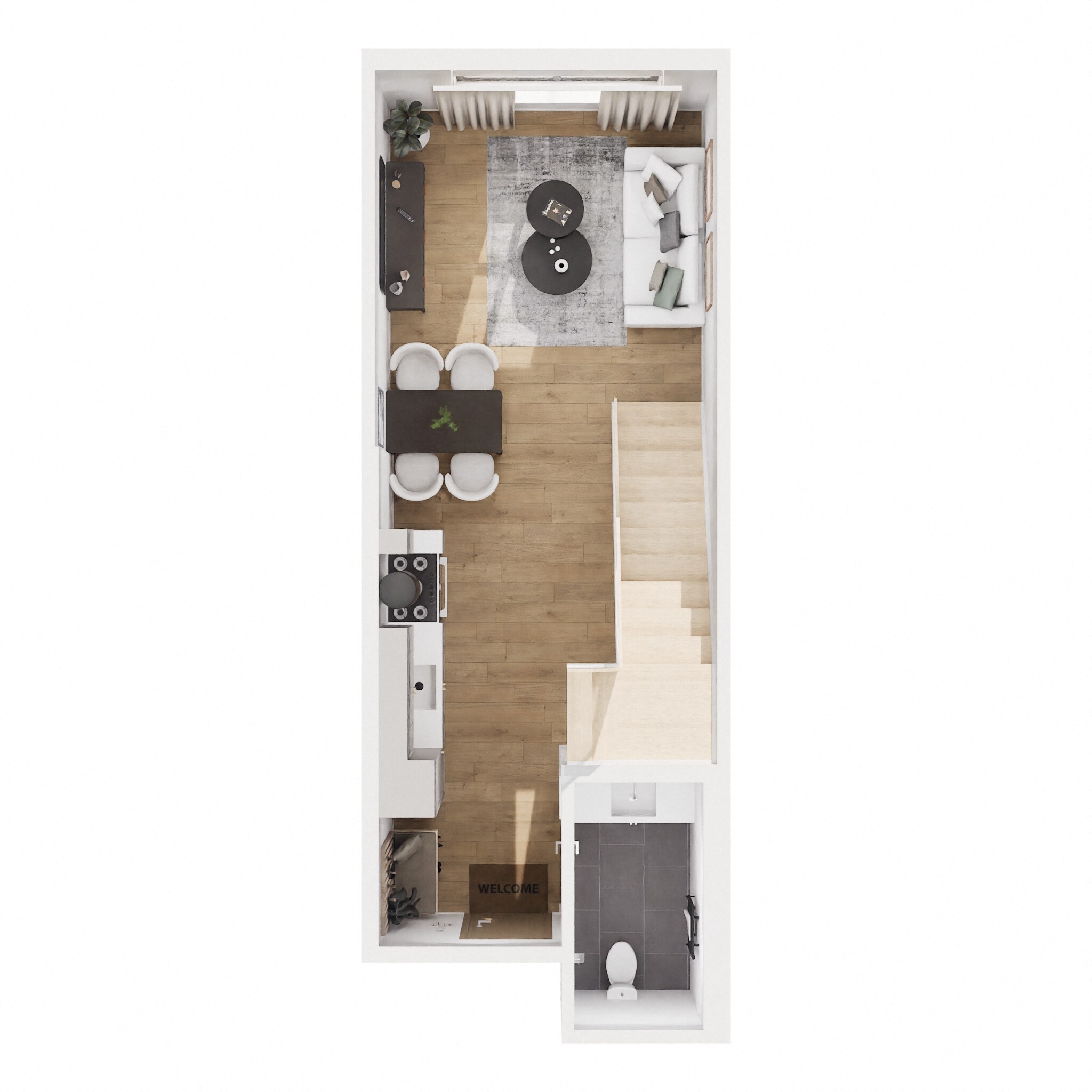 Floor plan for 2 beds, 3 baths, 1066 sqft