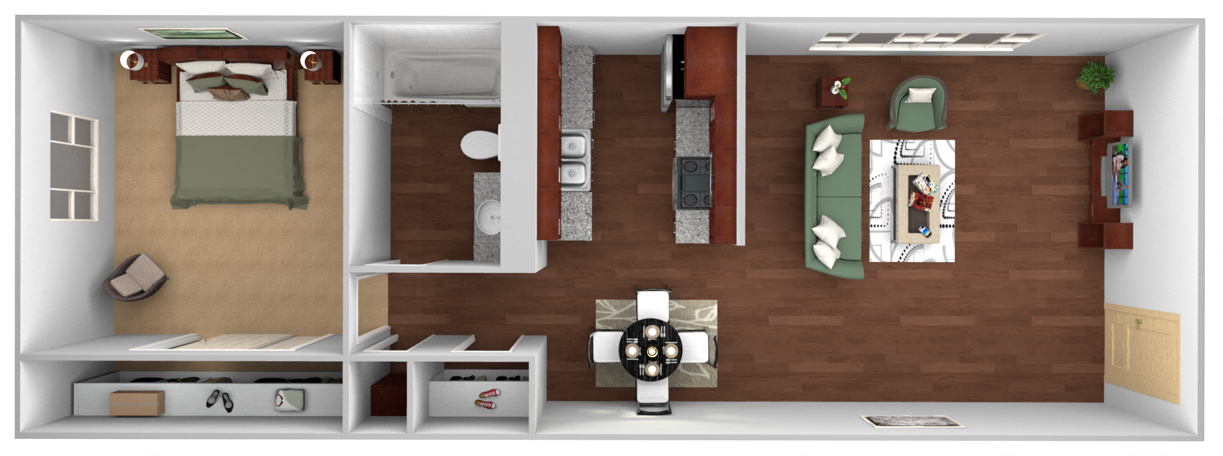 Floor plan for 1 bed, 1 bath, 530 sqft