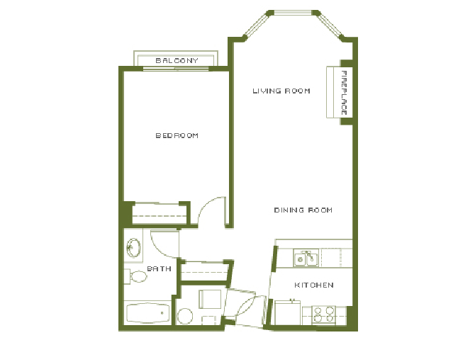 Floor plan for 1 bed, 1 bath, 735 sqft