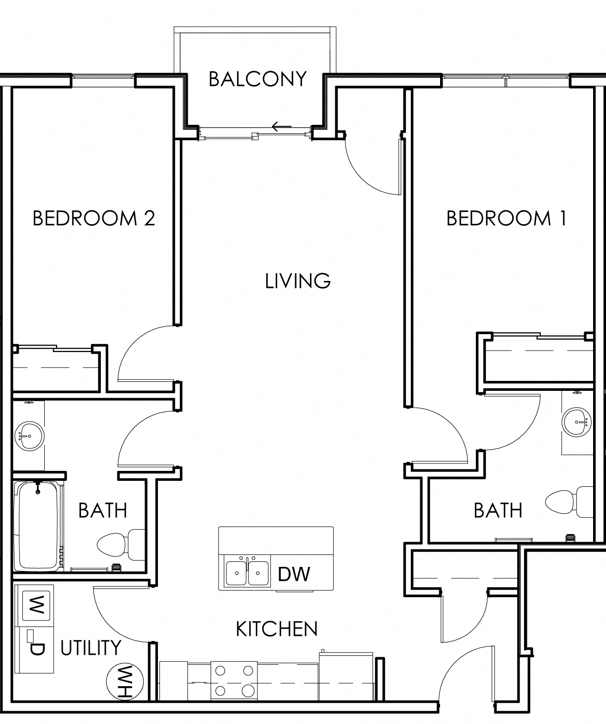 Floor plan for 2 beds, 2 baths, 962 sqft
