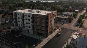 Whiting apartment for rent - an aerial view of an apartment building in a city