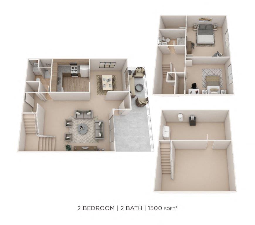 Floor plan for 2 beds, 2 baths, 1500 sqft