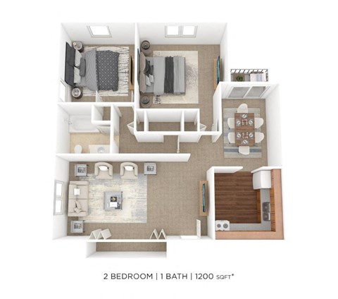 Floor plan for 2 beds, 1 bath, 1200 sqft