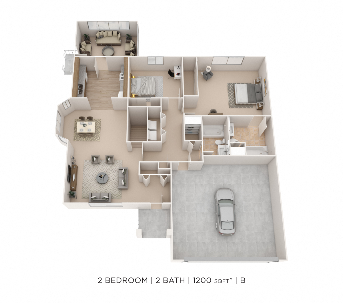 Floor plan for 2 beds, 2 baths, 1200 sqft