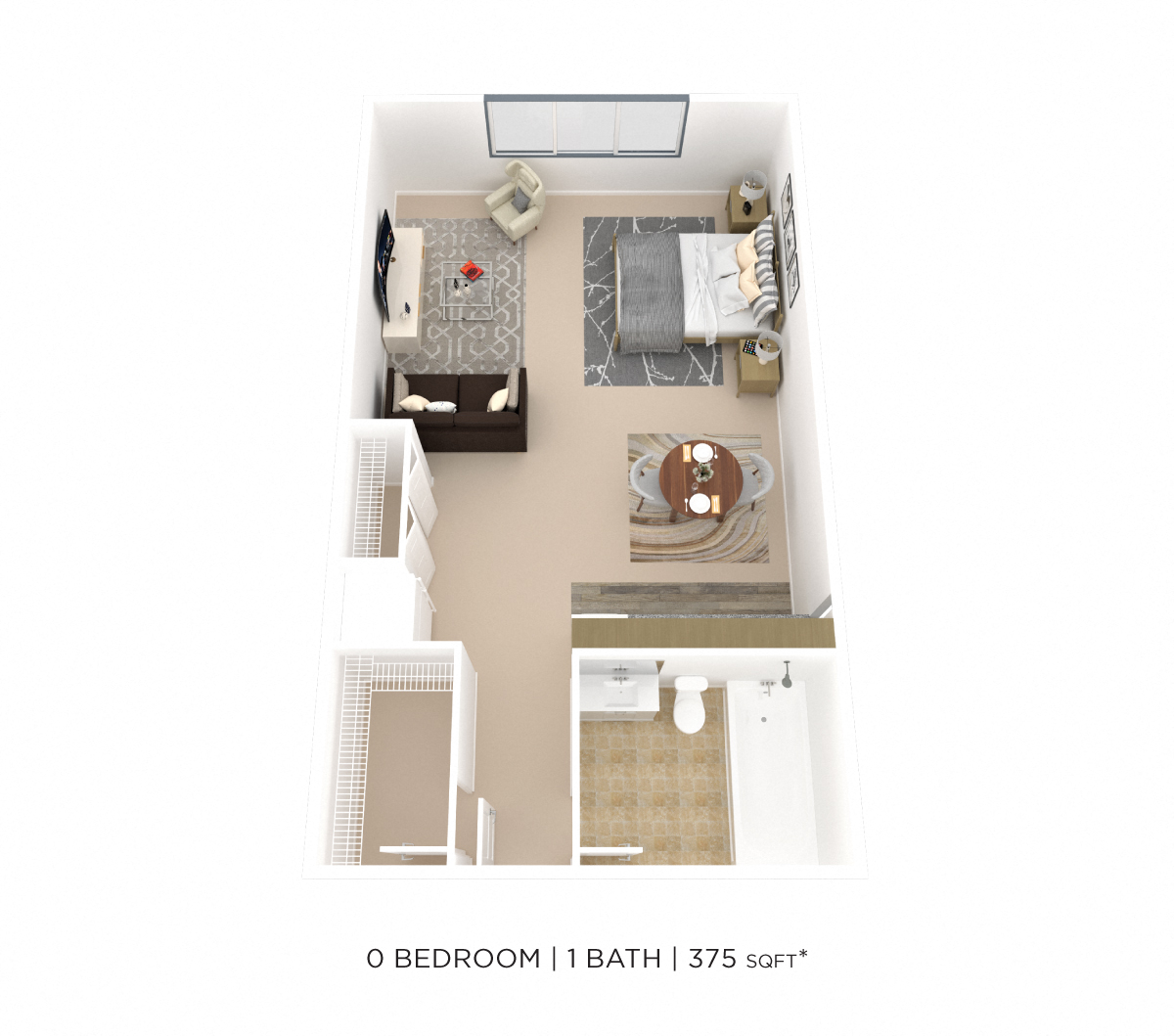 Floor plan for studio, 1 bath, 375 sqft