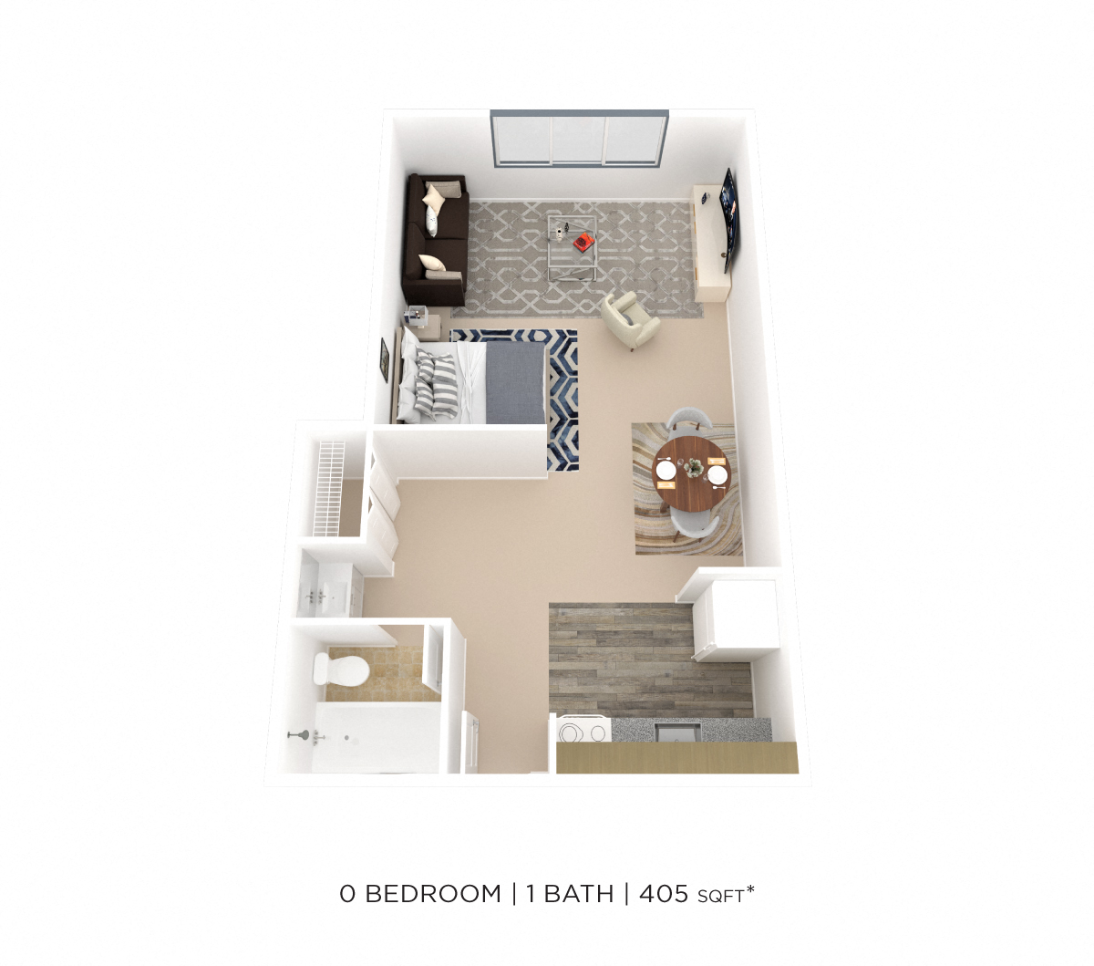 Floor plan for studio, 1 bath, 405 sqft