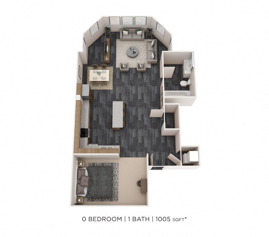 Floor plan for studio, 1 bath, 1005 sqft