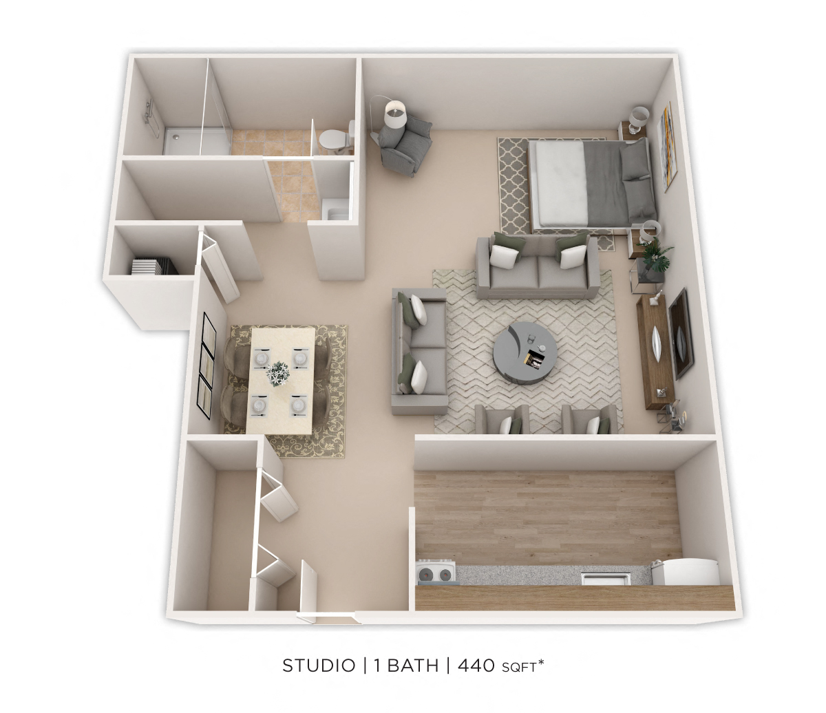 Floor plan for studio, 1 bath, 440 sqft