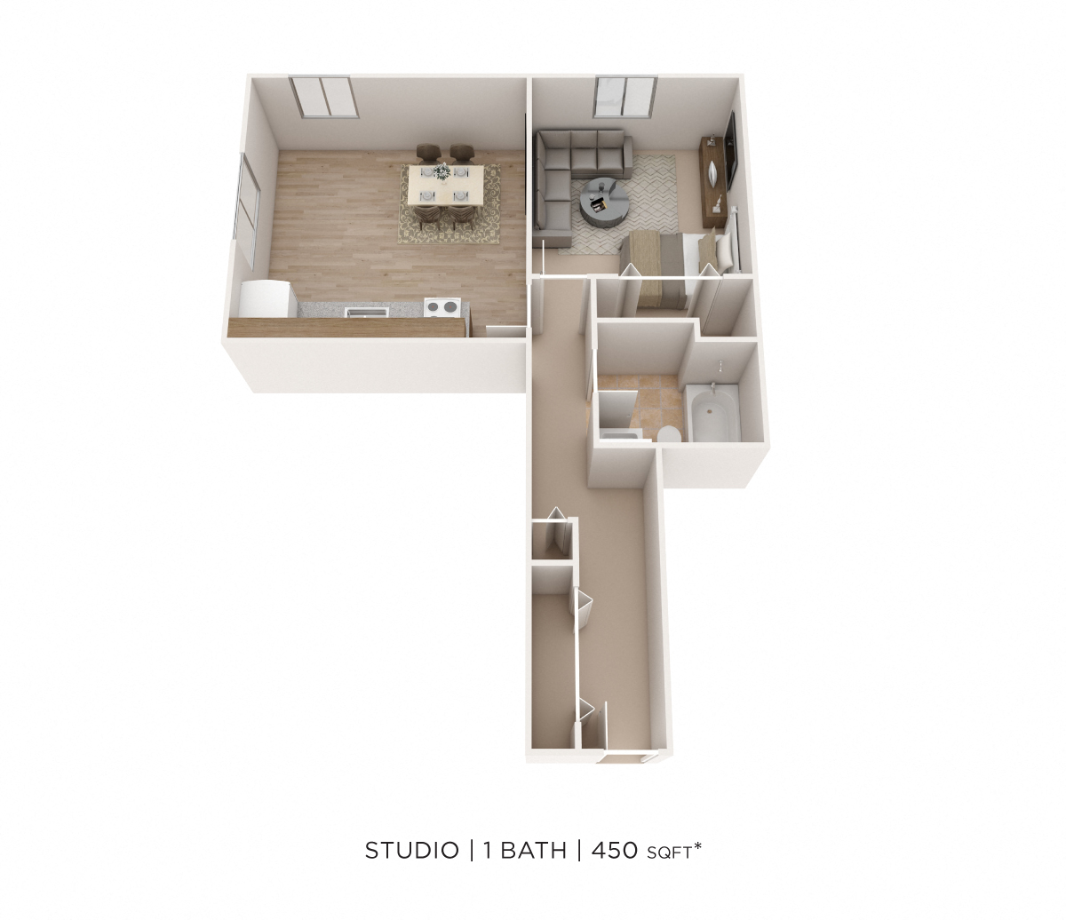 Floor plan for studio, 1 bath, 450 sqft