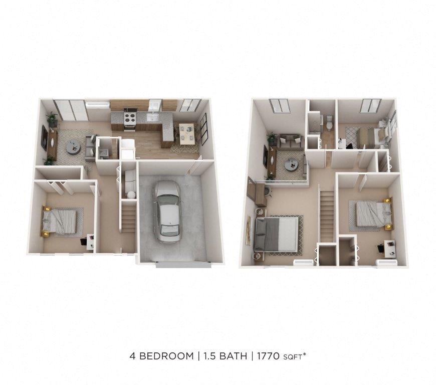 Floor plan for 4 beds, 1.5 baths, 1770 sqft