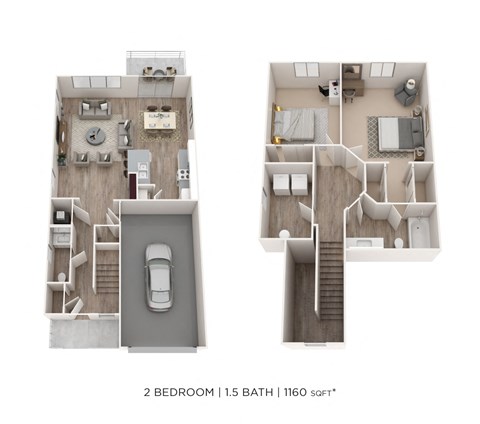 Floor plan for 2 beds, 1.5 baths, 1160 sqft