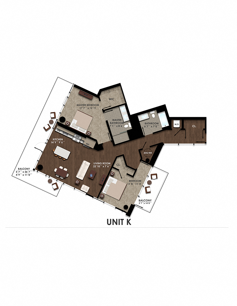 Floor plan for 2 beds, 2 baths, 1392 sqft