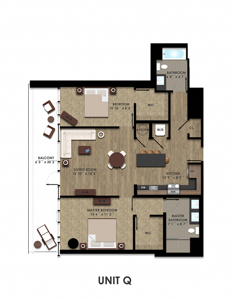 Floor plan for 2 beds, 2 baths, 1180 sqft