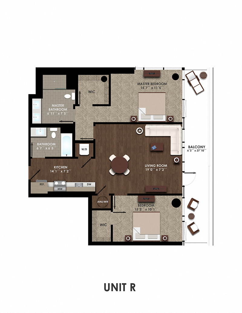 Floor plan for 2 beds, 2 baths, 1178 sqft