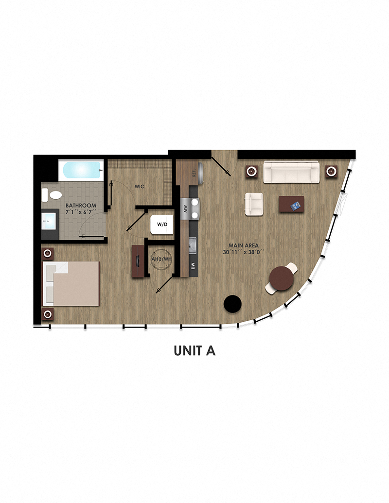 Floor plan for studio, 1 bath, 649 sqft