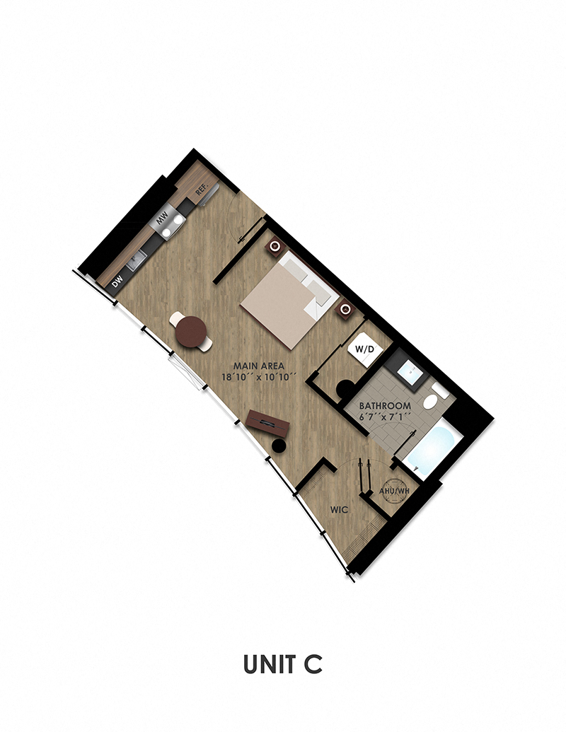 Floor plan for studio, 1 bath, 510 sqft