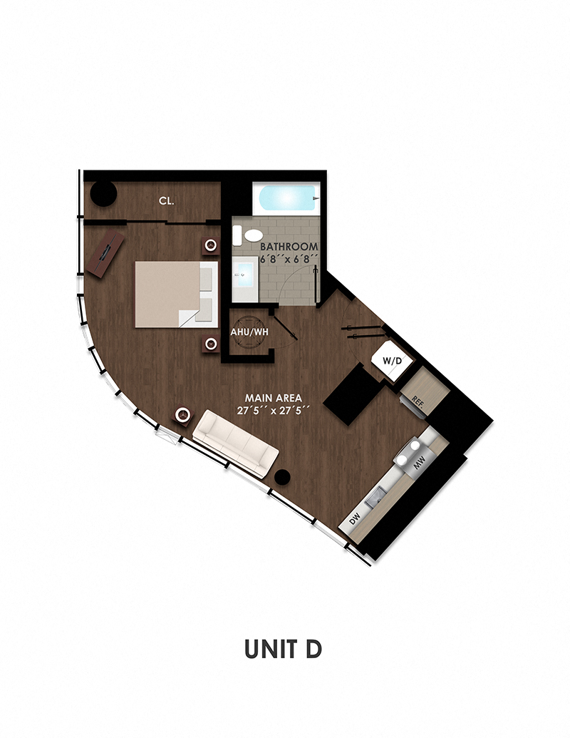 Floor plan for studio, 1 bath, 536 sqft