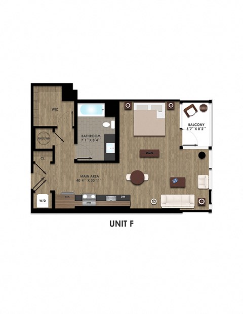 Floor plan for studio, 1 bath, 757 sqft
