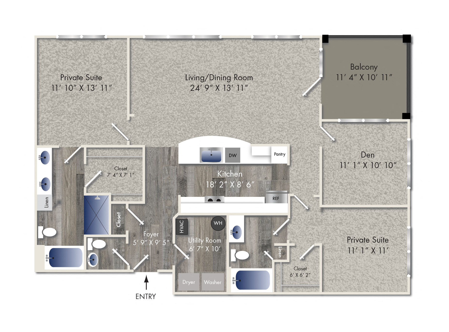 Floor plan for 2 beds, 2.5 baths, 1439 sqft
