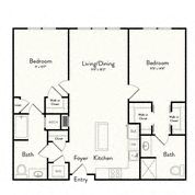 Floor plan for 2 beds, 2 baths, 1131 sqft