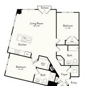Floor plan for 2 beds, 2 baths, 1261 sqft