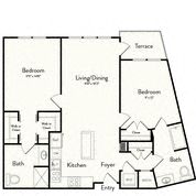 Floor plan for 2 beds, 2 baths, 1072 sqft
