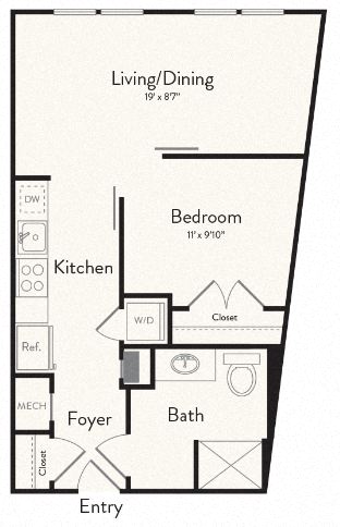 Floor plan for studio, 1 bath, 566 sqft