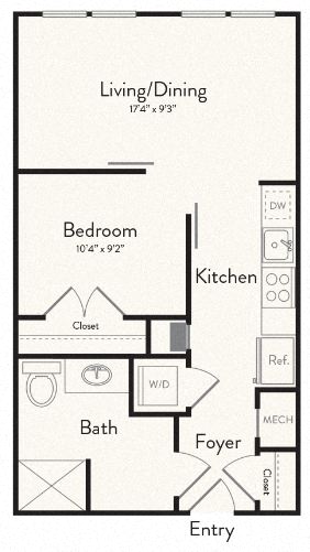 Floor plan for studio, 1 bath, 551 sqft