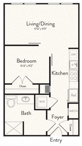 Floor plan for studio, 1 bath, 575 sqft