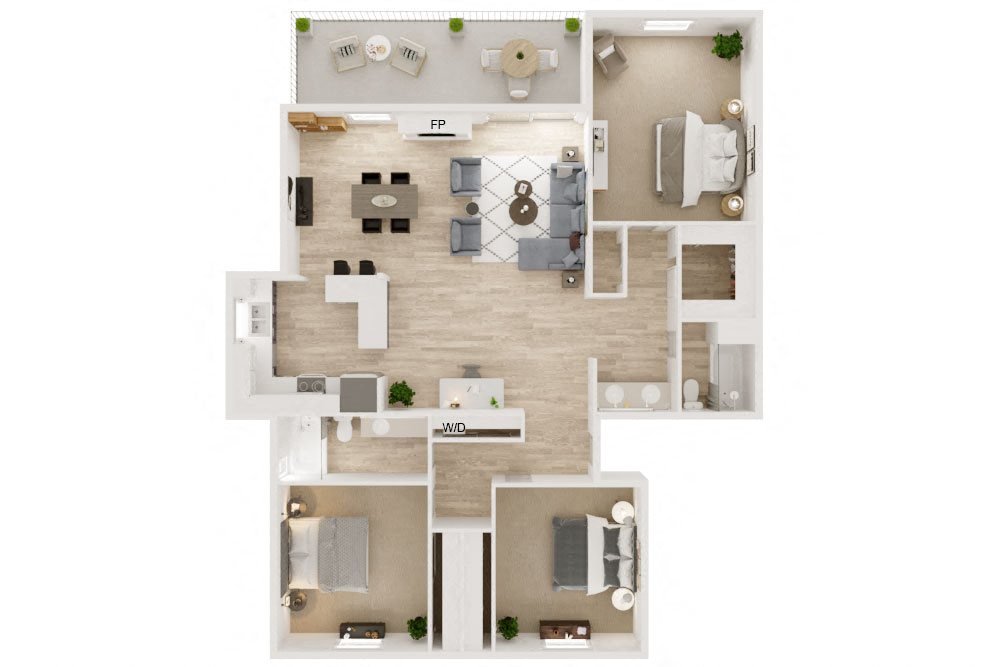 Floor plan for 3 beds, 2 baths, 1453 sqft