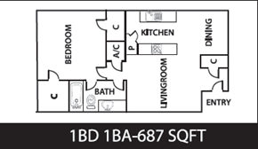 New Braunfels apartment for rent - a floor plan of a house with a bathroom and a kitchen