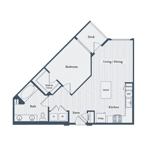 Floor plan for 1 bed, 1 bath, 741 sqft