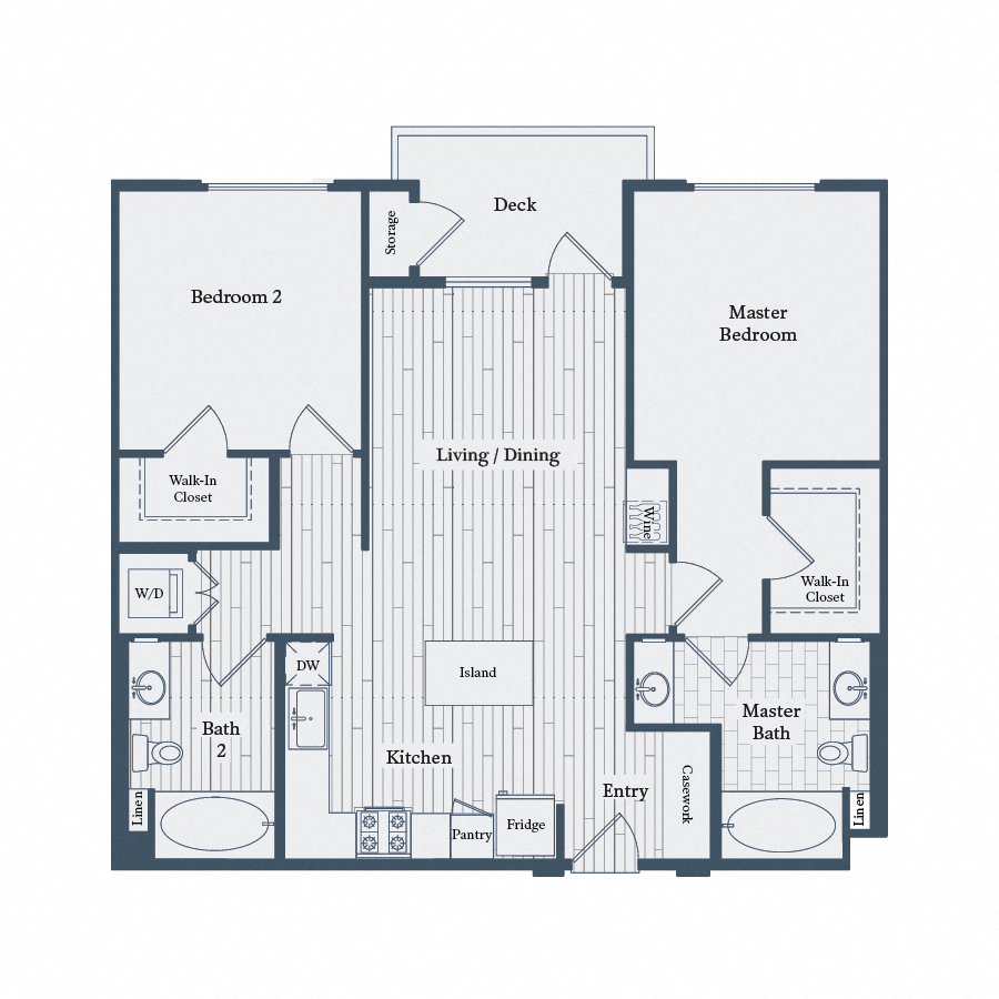 Floor plan for 2 beds, 2 baths, 1106 sqft