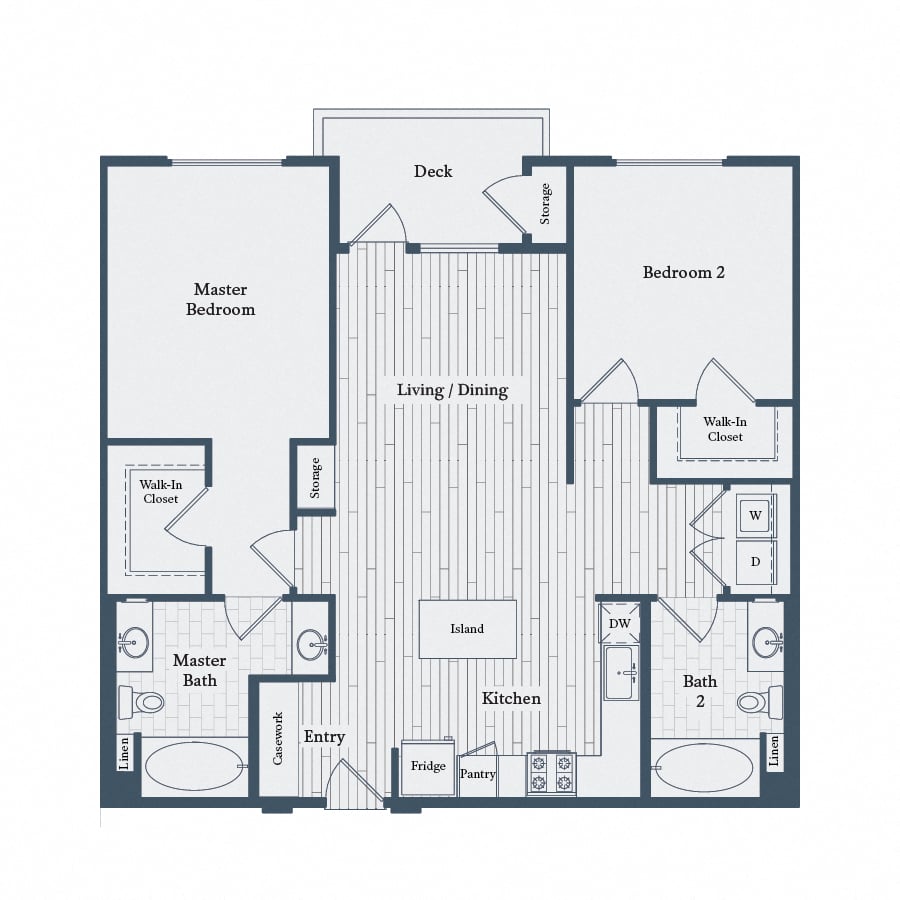 Floor plan for 2 beds, 2 baths, 1158 sqft