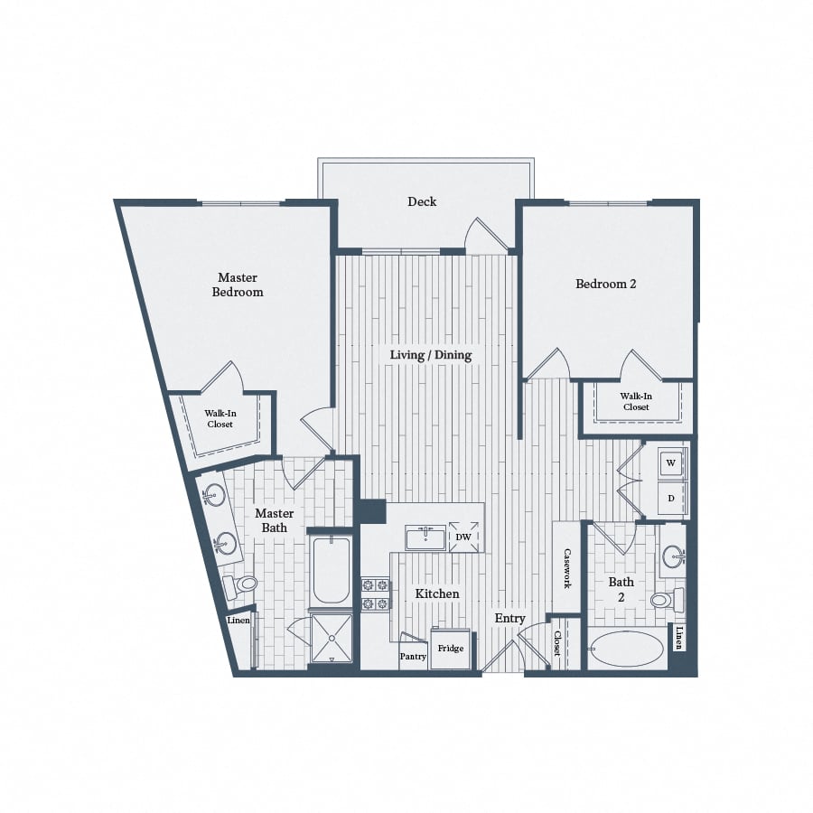 Floor plan for 2 beds, 2 baths, 1193 sqft