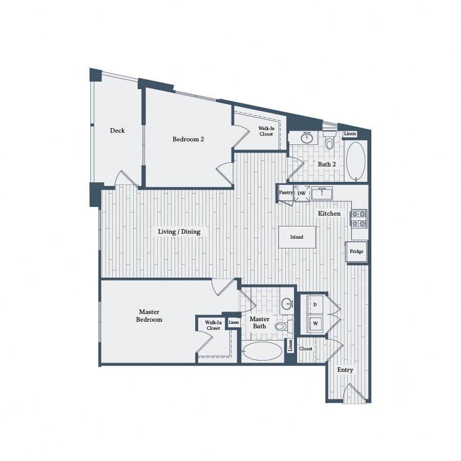 Floor plan for 2 beds, 2 baths, 1213 sqft
