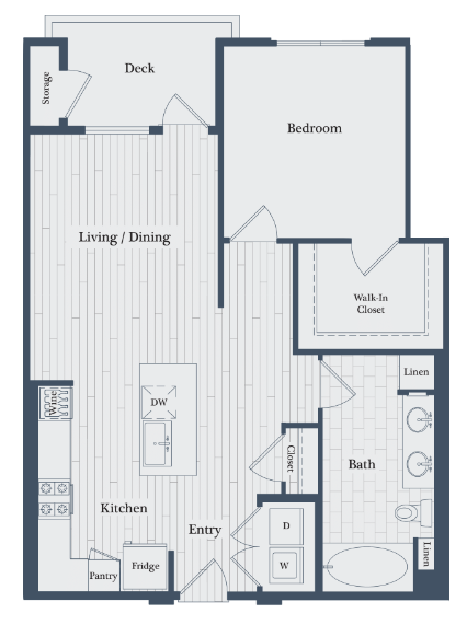 Floor plan for 1 bed, 1 bath, 828 sqft