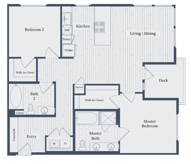 Floor plan for 2 beds, 2 baths, 1232 sqft