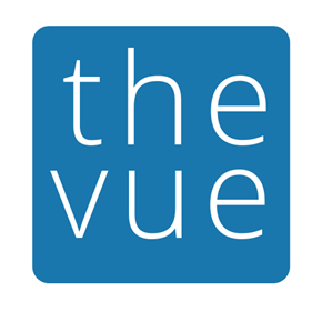 Crozet apartment for rent - A blue square with the words the vue in white.