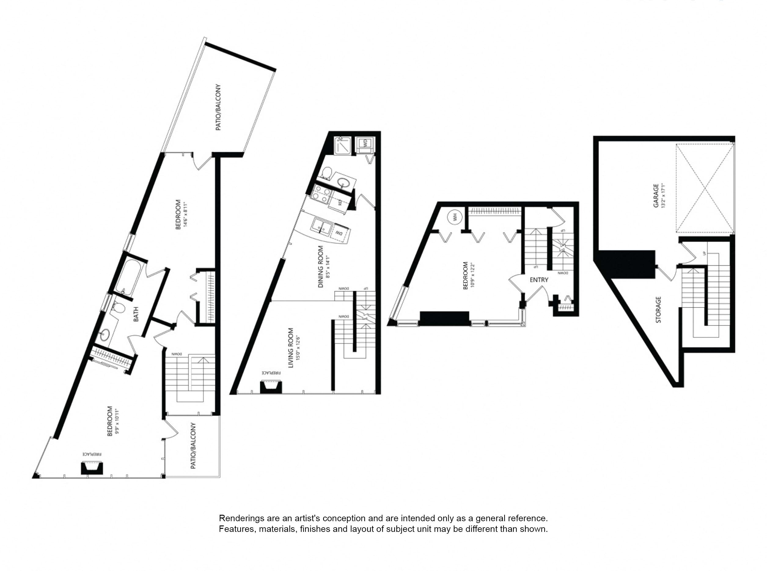 Floor plan for 3 beds, 2 baths, 1700 sqft