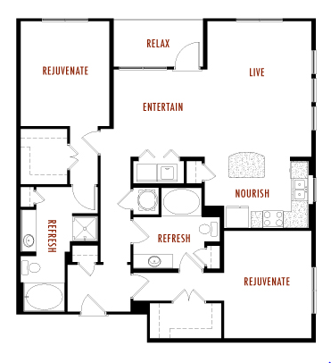 Floor plan for 2 beds, 2 baths, 1428 sqft