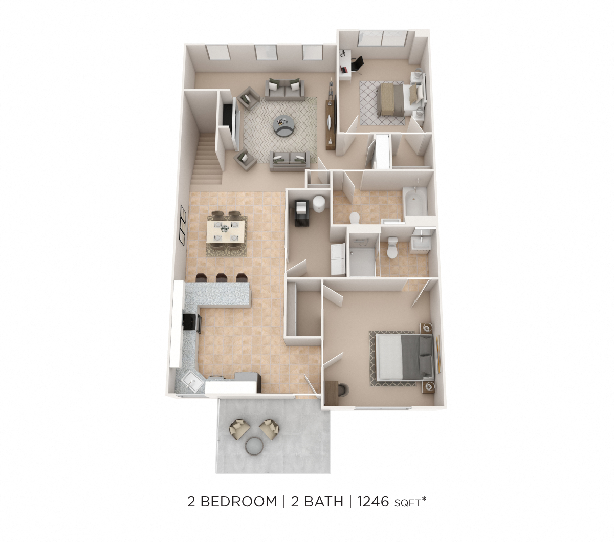 Floor plan for 2 beds, 2 baths, 1246 sqft