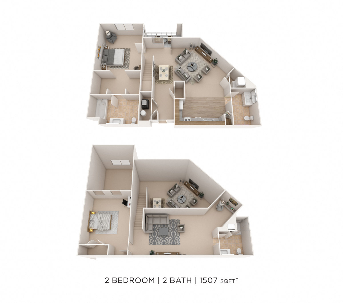 Floor plan for 2 beds, 2 baths, 1507 sqft