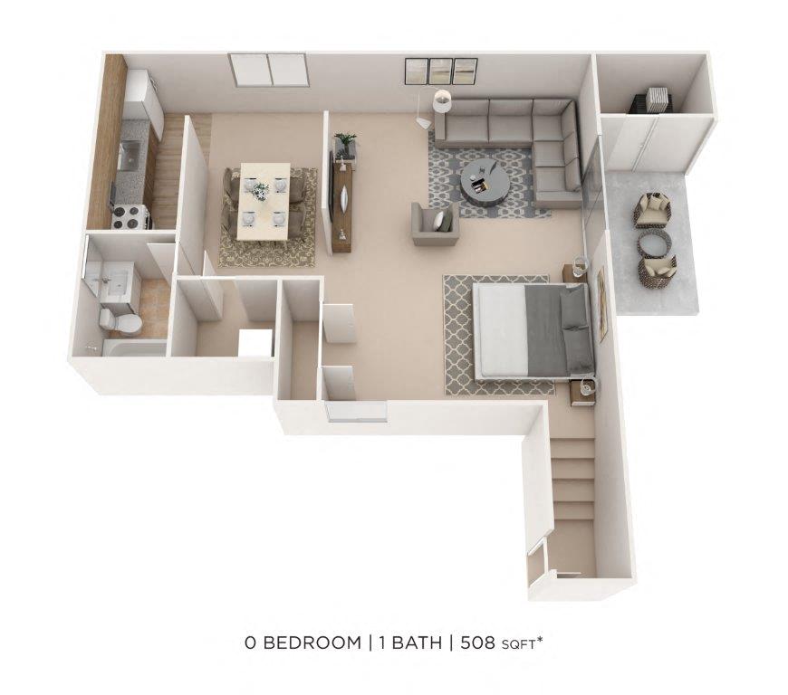 Floor plan for studio, 1 bath, 508 sqft