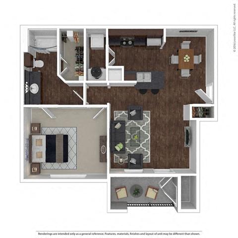 Floor plan for 1 bed, 1 bath, 780 sqft