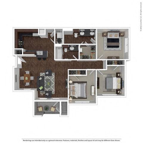 Floor plan for 3 beds, 2 baths, 1271 sqft