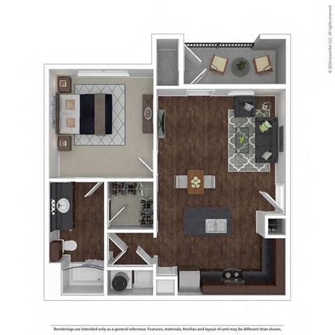 Floor plan for 1 bed, 1 bath, 720 sqft
